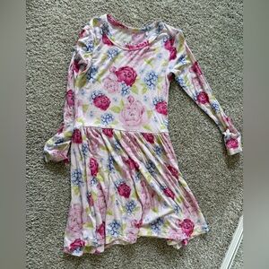 Girls' Pink Floral Long-Sleeve Casual Dress